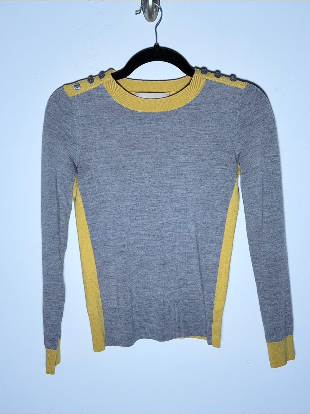 Banana Republic XS Mustard & Gray Sweater 100% Merino Wool